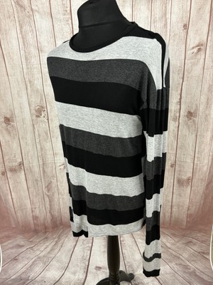 Represent Mens Medium Long Sleeve T Shirt Knit Black Grey Striped Made England