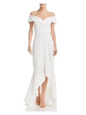 

AQUA Женское белое вечернее платье высокой длины с оборками и открытыми плечами, Белый