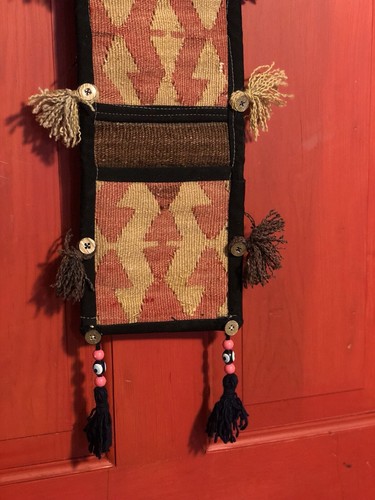 Vintage Multicolor Kilim Wall With Two Pockets Organizer Farmhouse Decor