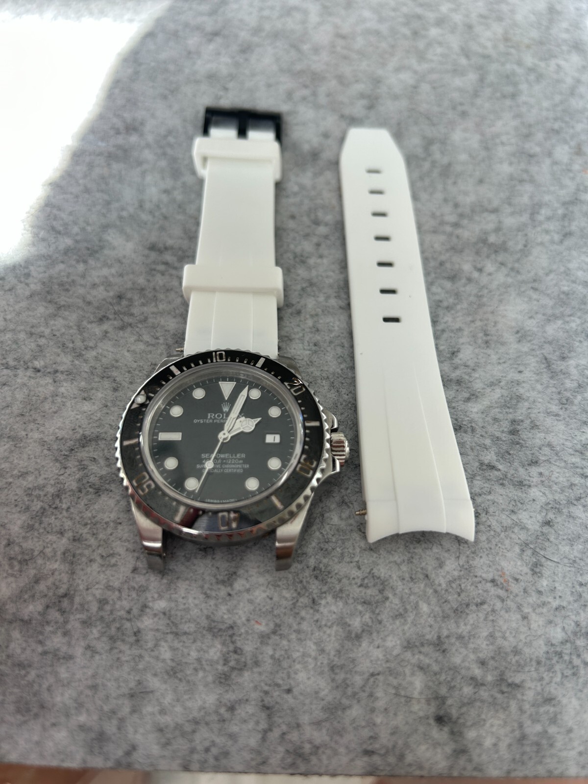 20mm WHITE Vulcanized Rubber Strap ROLEX SEA-DWELLER Black Buckle