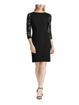 

RALPH LAUREN Женское черное платье-футляр с рукавами 3/4 выше колена, Черный