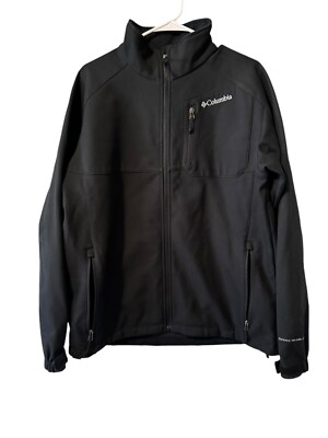 Columbia Black Men s L Soft Shell Fleece Lined Full Zip Jacket Omni-Shield EUC!!