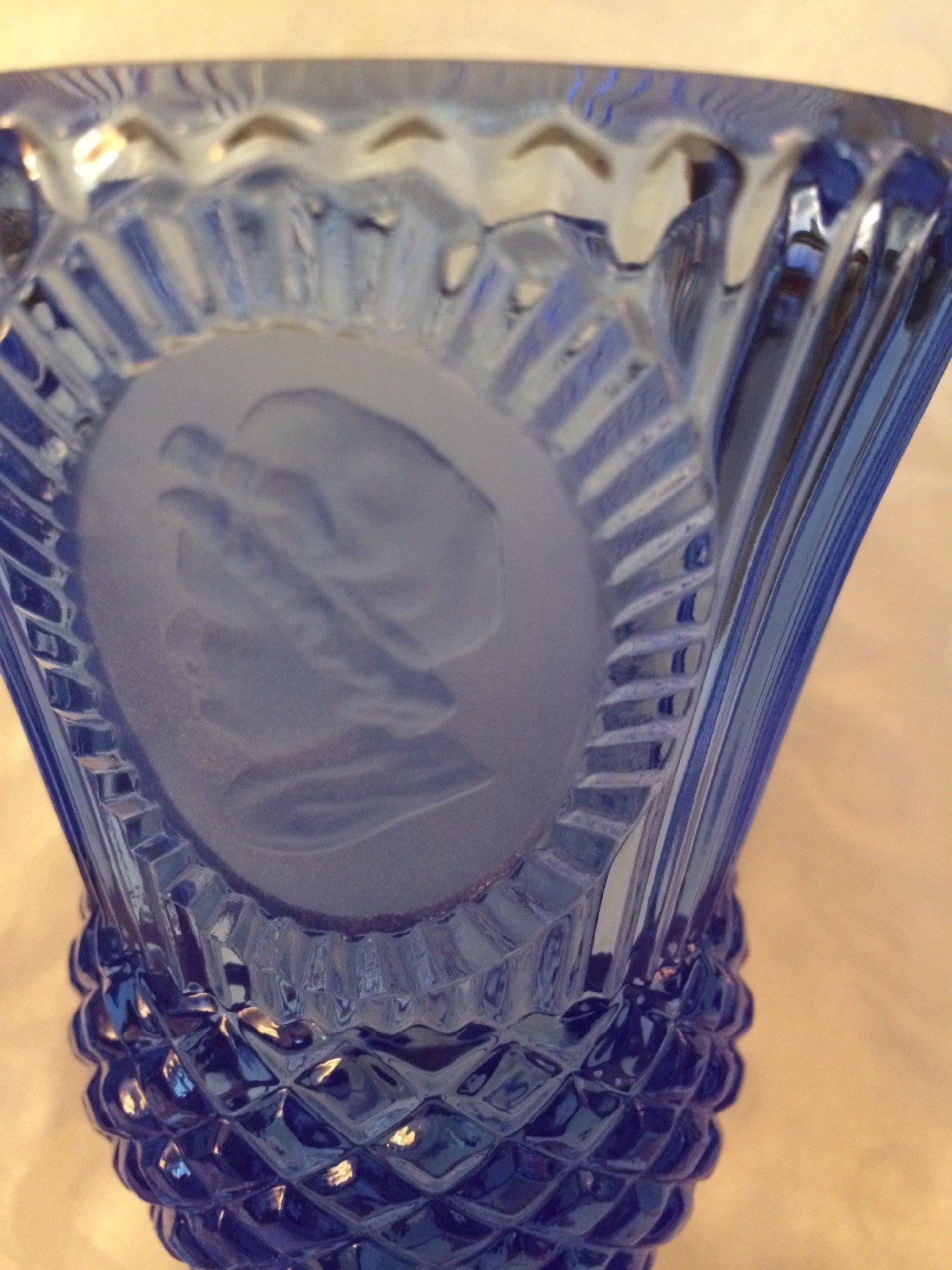 2 Avon Cobalt Blue Glass George & Martha Washington Fostoria Goblet $ 57 JPG