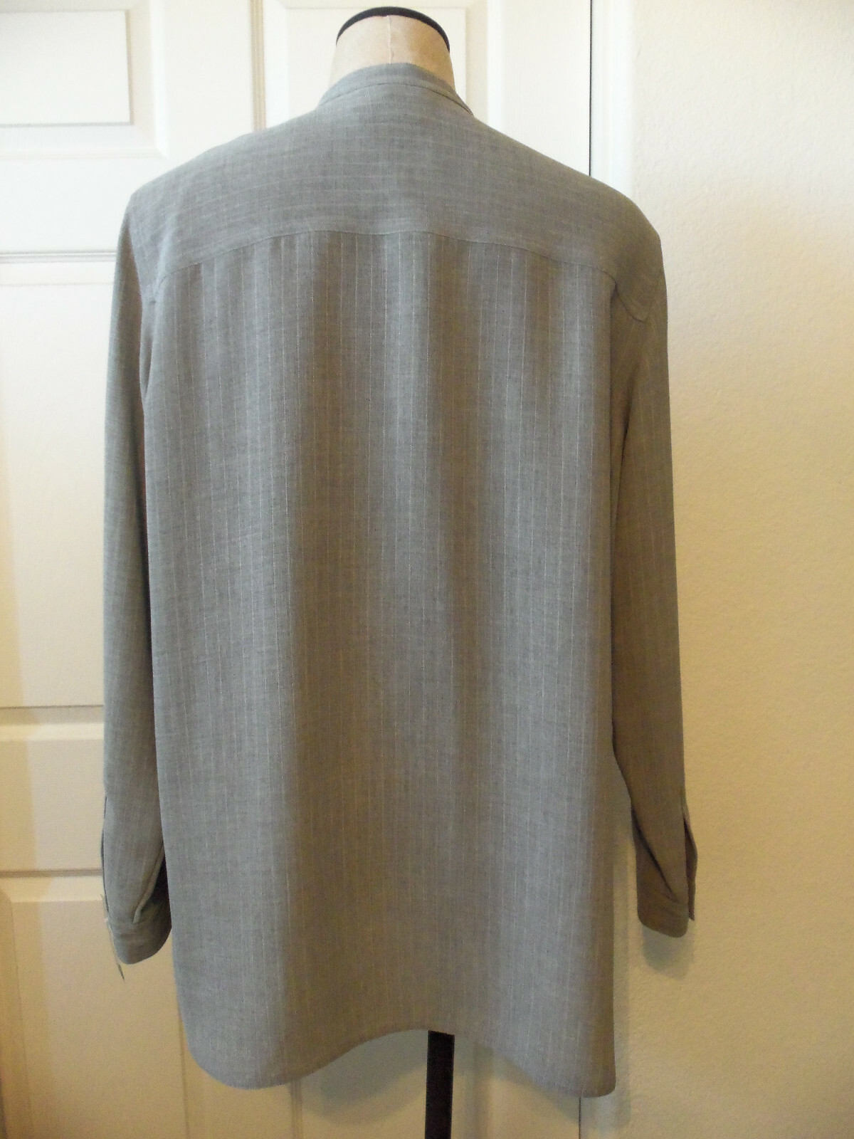 BETU Gray Pinstripe Polyester Band Collar Long Sleeve Shirt Jacket - XL