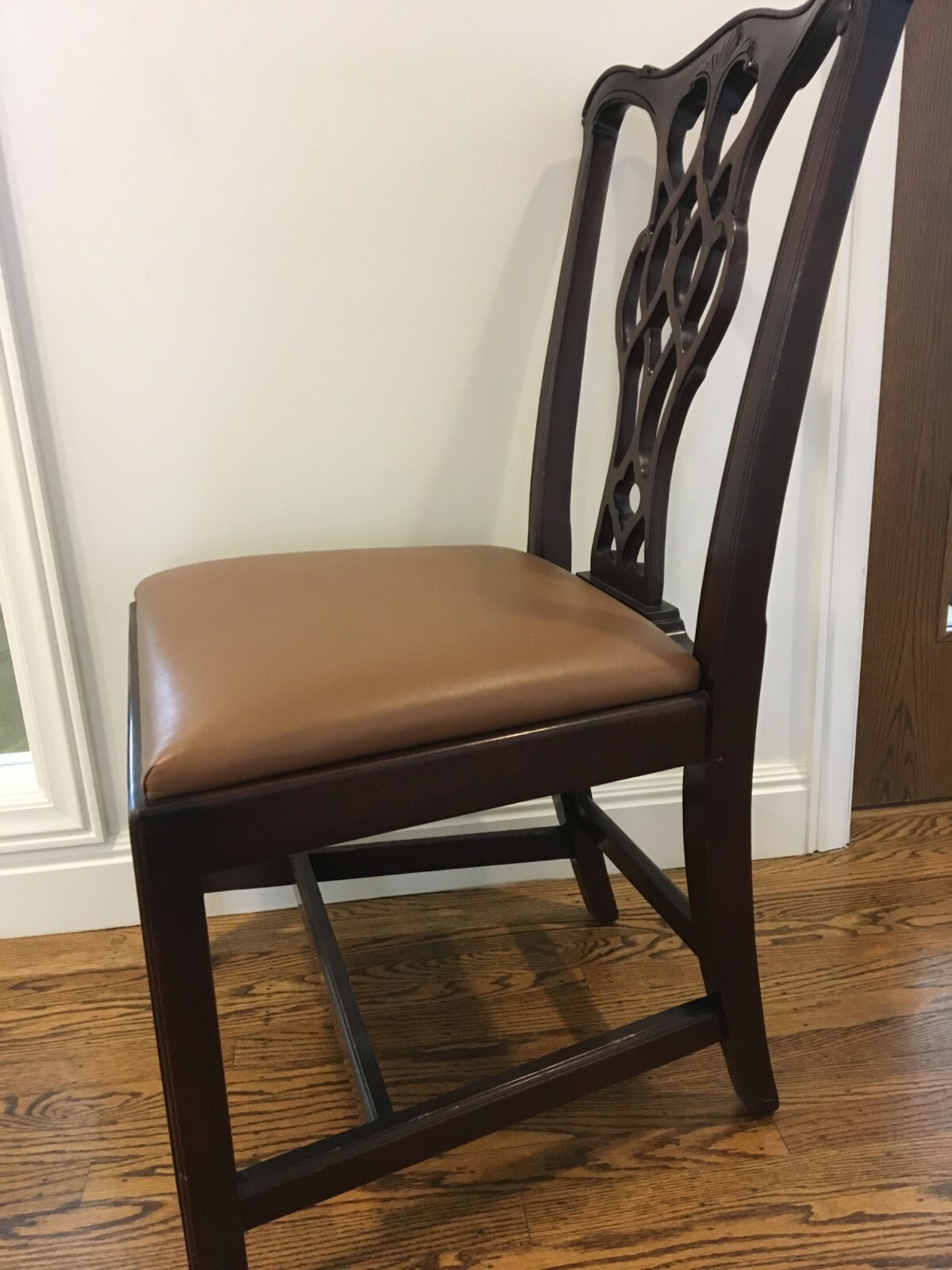2 Cabot Wrenn Chairs - Medium Cherry Stained Wood with Leather Seats