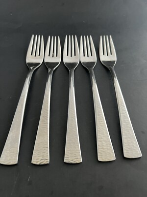 Gorham Biscayne Dinner Forks 18/10 Stainless Flatware Hammered 8 3/8'' Set of 5