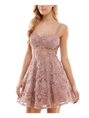 SAY YES TO THE Womens Pink Illusion Bodice Padded Cups Mini Dress Juniors 9