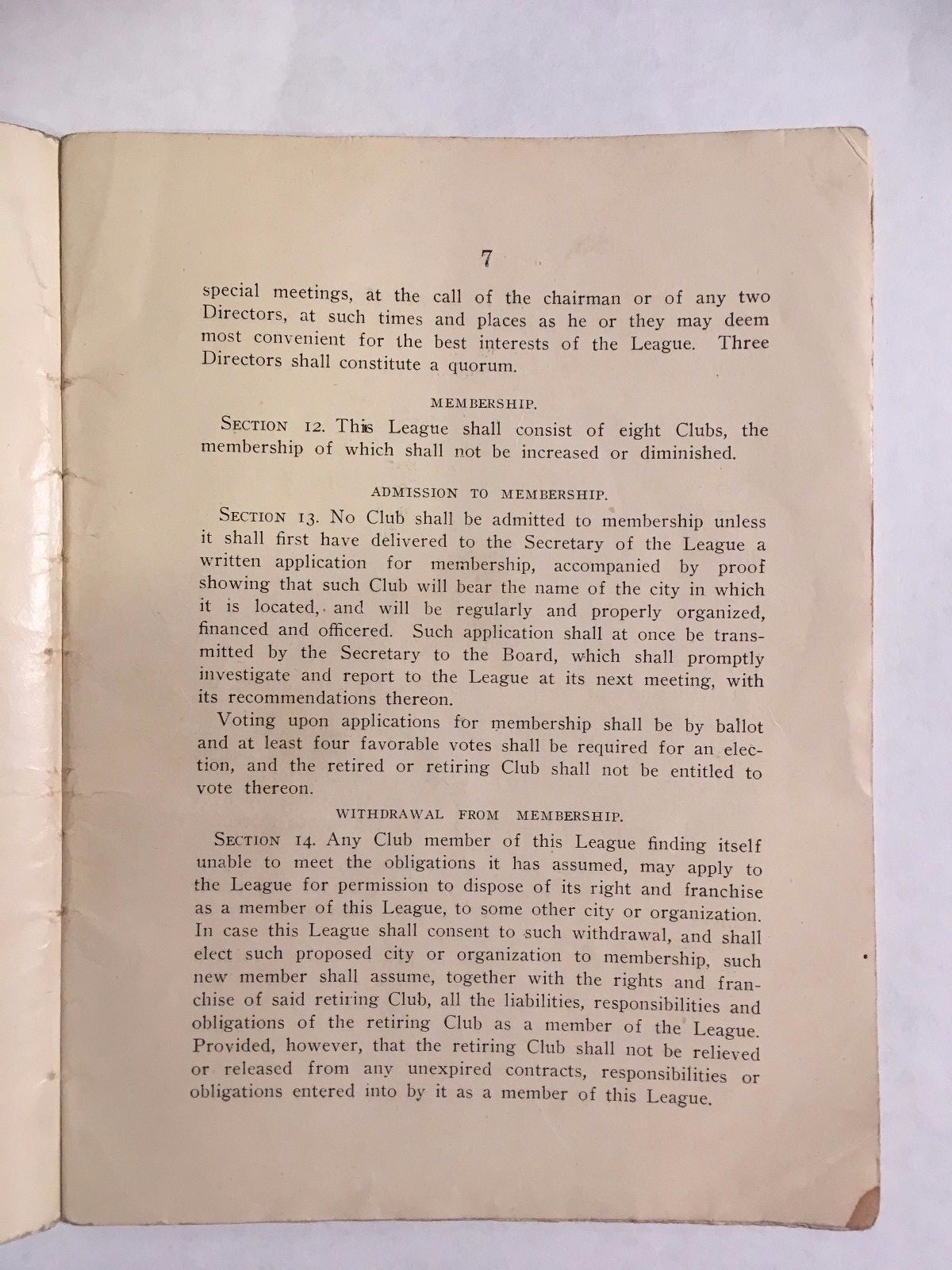 RARE 1910 CONSTITUTION OF THE EASTERN LEAGUE OF PROFESSIONAL BASEBALL