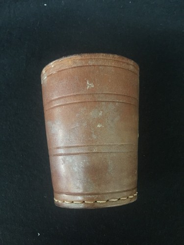 Vintage Brown Leather Stitched Dice Shaker Cup 3.5” Tall & Drink Coaster