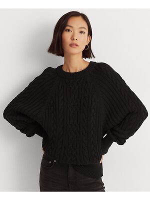 

RALPH LAUREN Женский черный ребристый текстурированный свитер с круглым вырезом и рукавами -quot;летучая мышь-quot