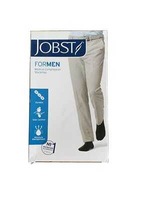NEW NIB Jobst Men's BLACK Medical Compression Socks Stockings Knee Hi 15-20 mmHg