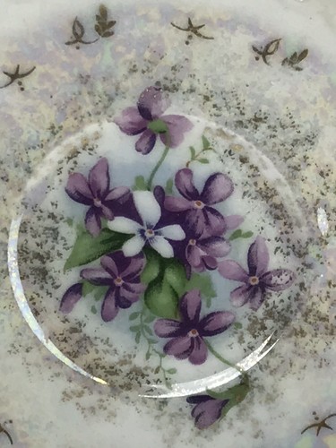 Vintage Lefton China Hand Painted Violet Chintz Plate Irridescent Gold Rim 6