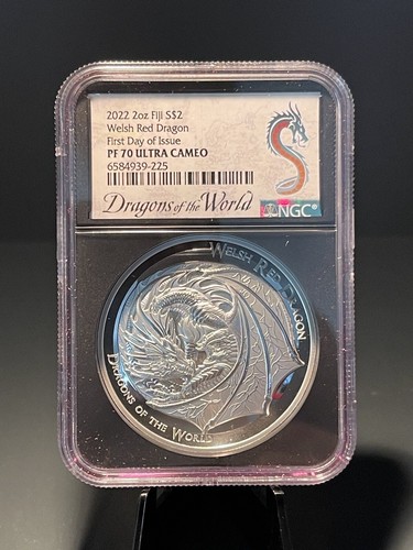 2022 WELSH RED DRAGON -NGC 2 oz PROOF SILVER UHR PF70