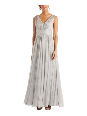 Женское серебристое вечернее платье-сорочка MORGAN & CO с V-образным вырезом во всю длину 0