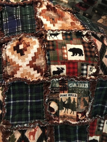 Flannel Rag Quilt Throw XL Cabin Lodge Wilderness Northwoods Theme Earth Tones