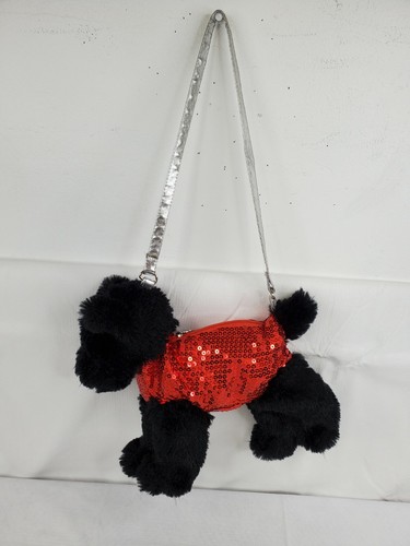 Poochie & Co. Black Dog Plush w/ Red Sequined Purse Stuffed