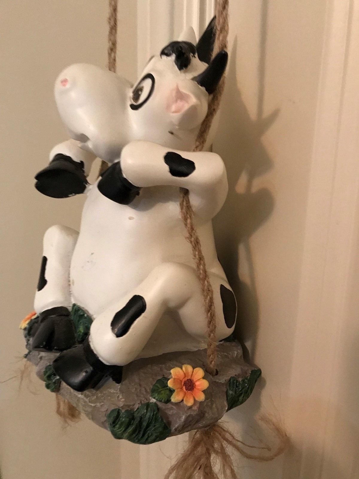 Hanging Swinging Happy Resin Cow~Rope Swing~ Very Cute!!