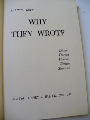 Hoff, Rhoda WHY THEY WROTE, HC, 1961, Dust Jacket
