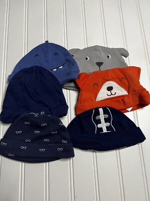 Newborn Baby Infant Kid Beanie Hat Lot Cap 0-6 Month Bundle Blue Gray Orange