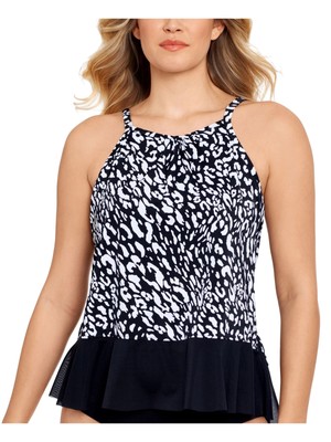 

SWIM SOLUTIONS Женский черный купальник с баской и высоким воротником, оборками, топ