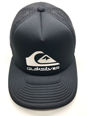 Quiksilver Trucker Hat Black Mens OSFM Snapback Mesh Back White Logo