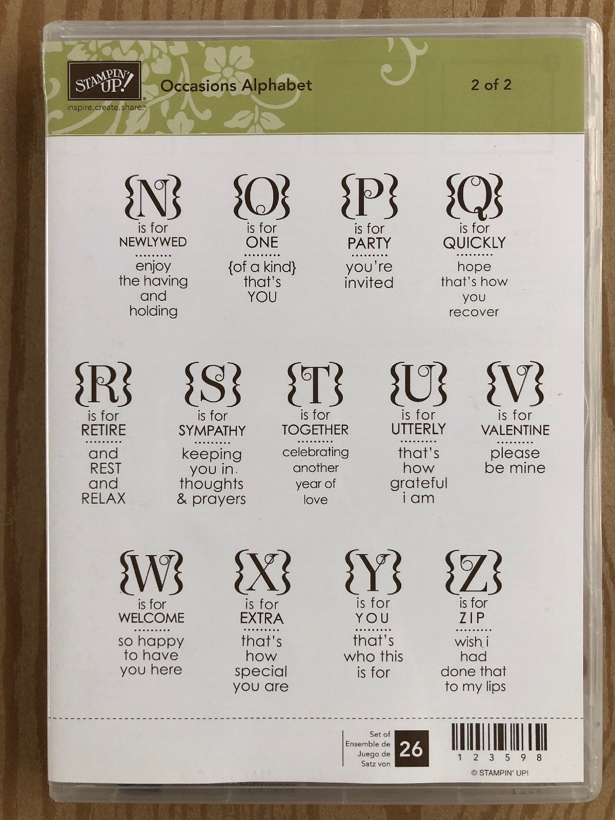 Stampin' Up! OCCASIONS ALPHABET Complete Stamp Set + FREE card