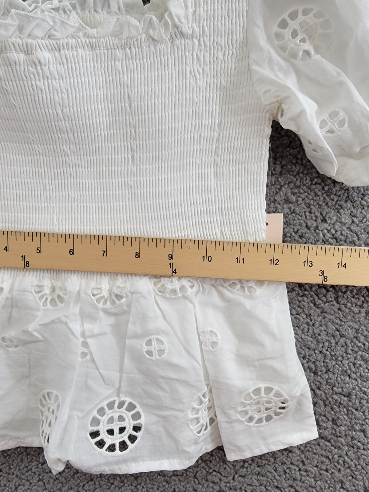AQUA Eyelet Smocked Puff Sleeve Top Girls' XL (14-16) White Square Neck Pullover - Picture 7 of 15