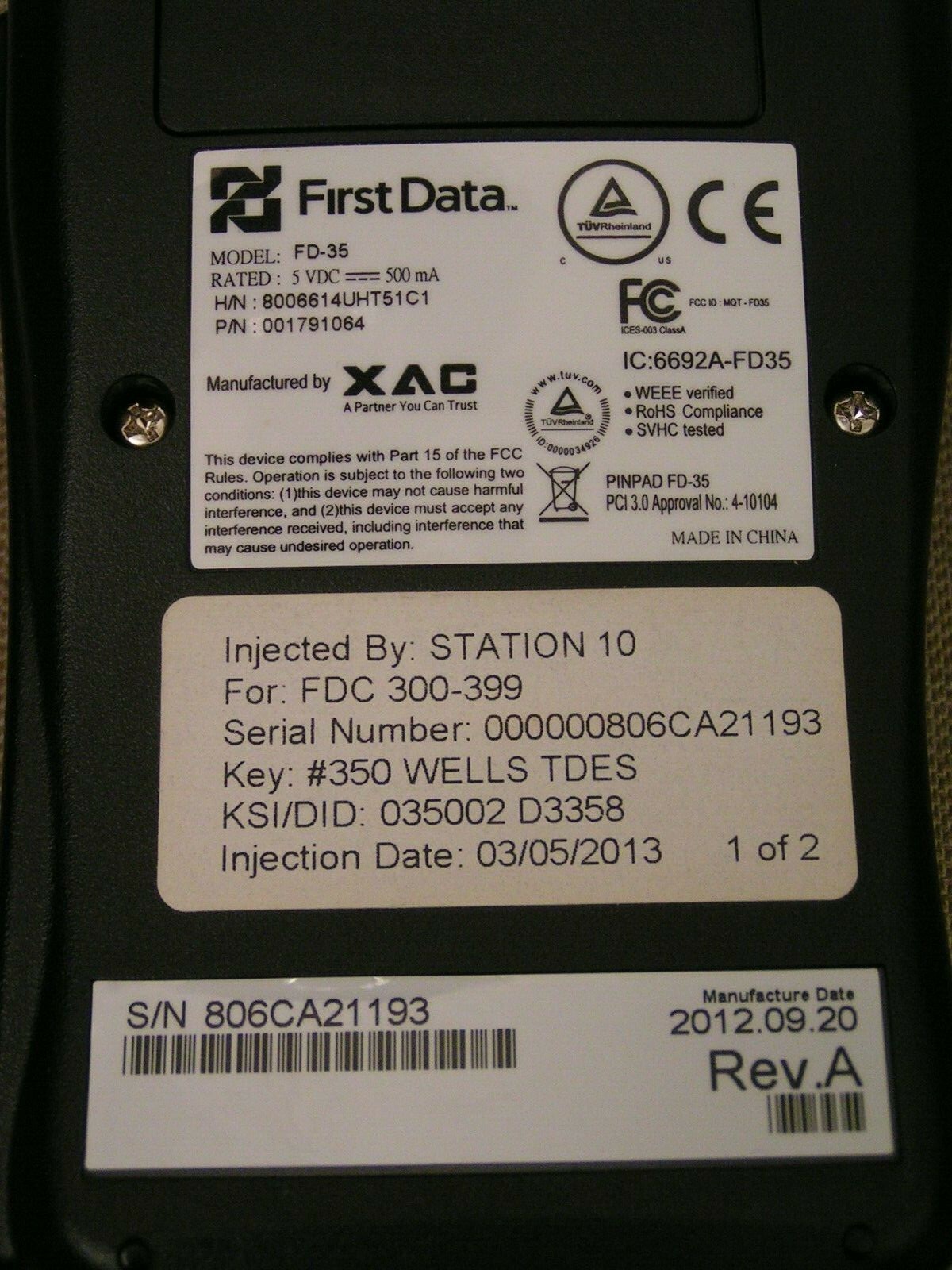 First Data FD-35 PIN Pad EMV NFC Debit & Credit Card Scanner / Chip Reader Mint!