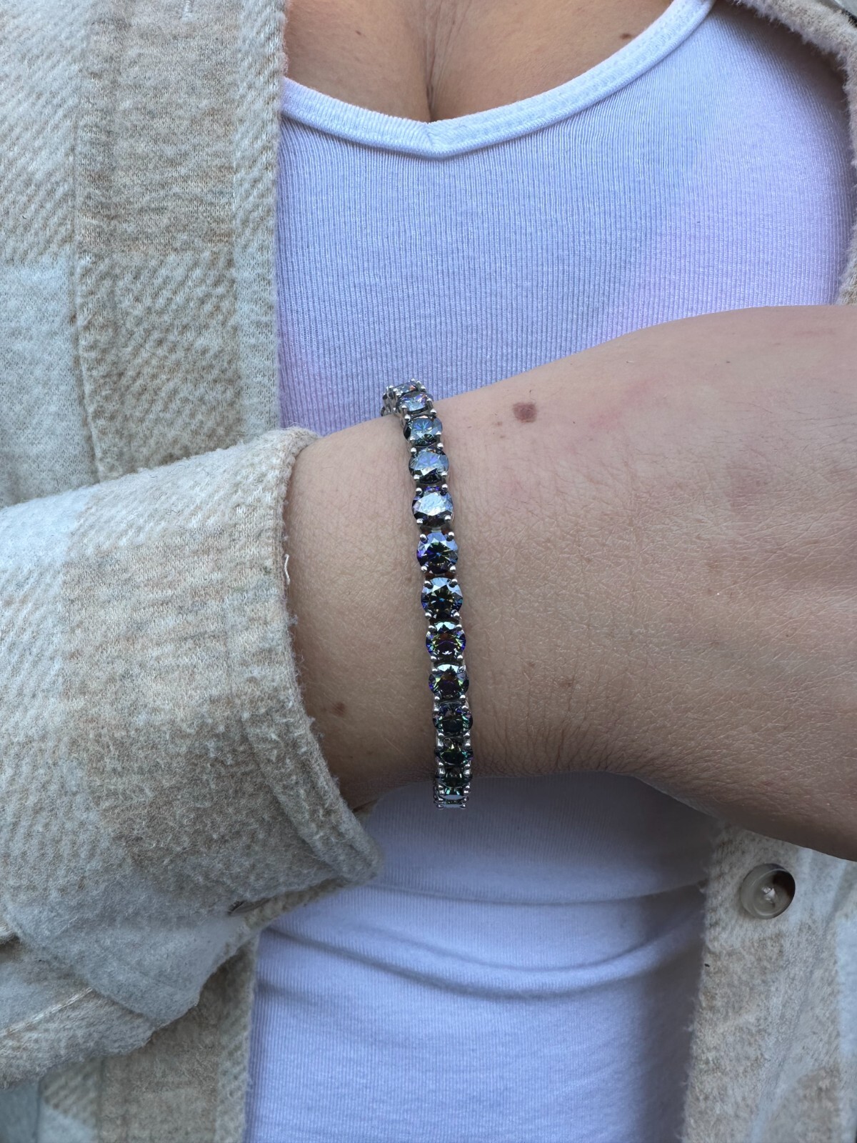 Pre-owned Silver Real Iced Dark Blue Moissanite 5mm Tennis Bracelet 925  Pass Diamond Test