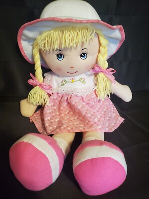 NWOT 24'' 2 FOOT RAGDOLL w/ Pink Dress Blonde Braids Pigtails Blue Eyes DOLL LOT