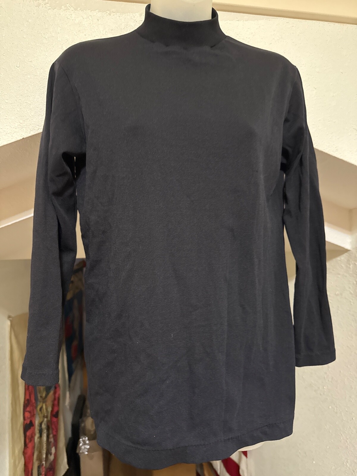 VTG Women's Black Zip Back Mock Turtleneck LS Shirt Top