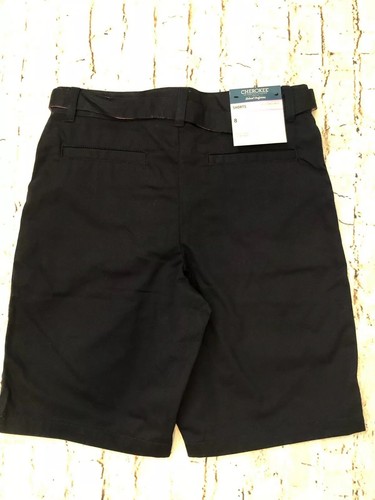 NWT New Cherokee girls school uniform Bermuda shorts Navy 8 Adjustable belt