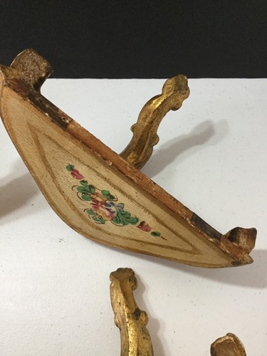 Vintage Wooden Gold Leaf Wall Shelf Italy.