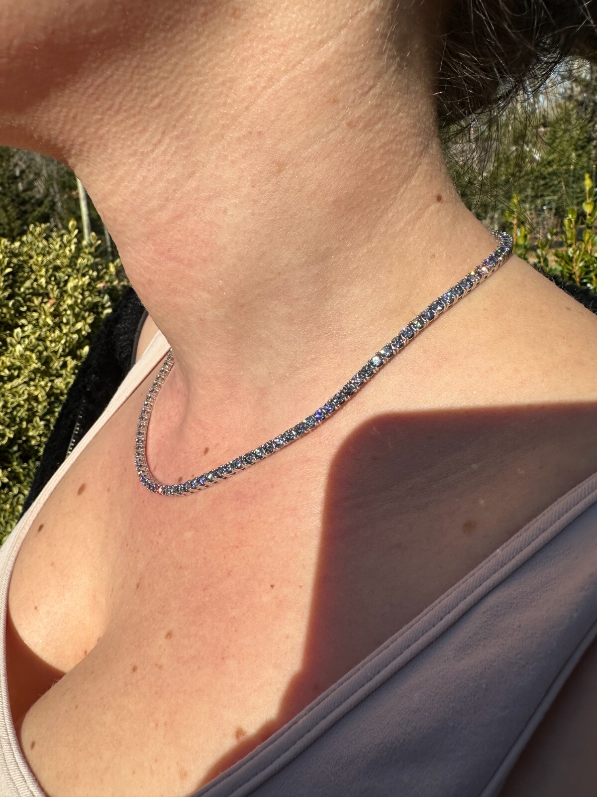 Pre-owned Silver Real Blue Gray Moissanite 3mm Tennis Chain 925  Iced Necklace Pass Tester