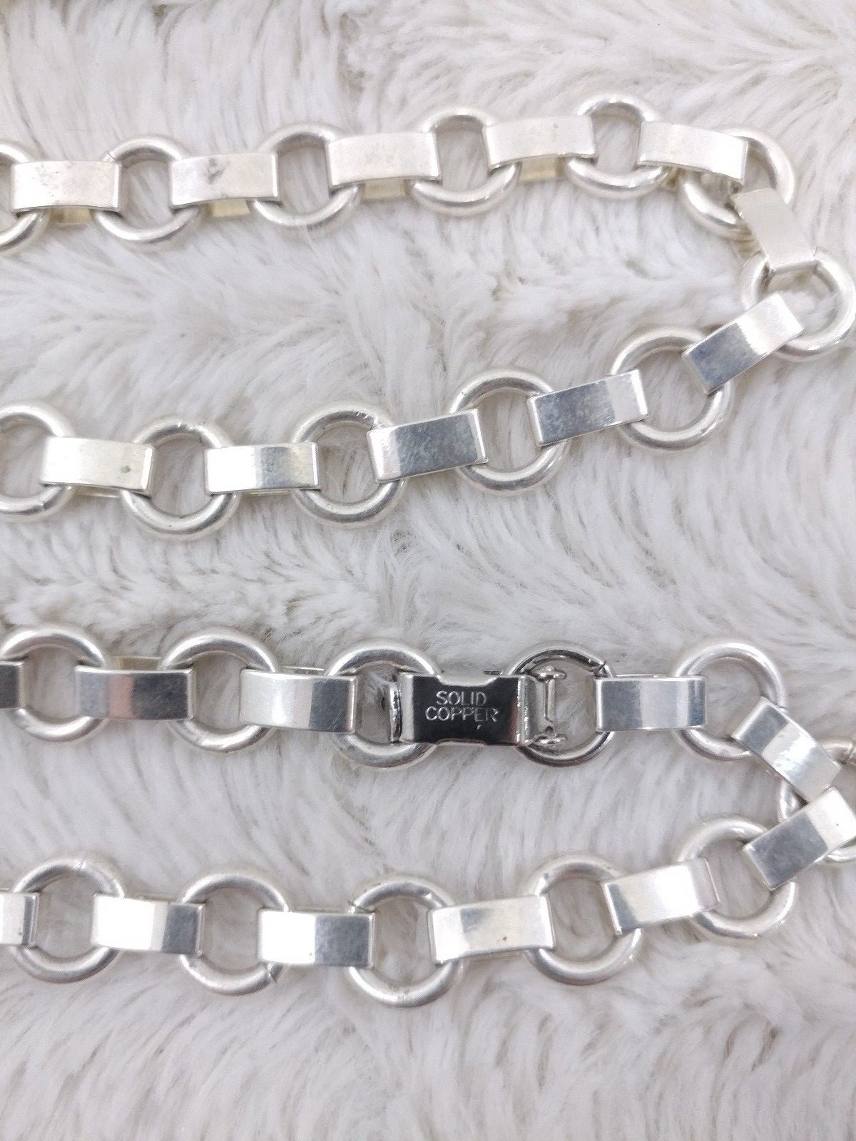 Lot of 3 Solid Copper Silver Chain Charm Bracelets NON Tarnish 7.5