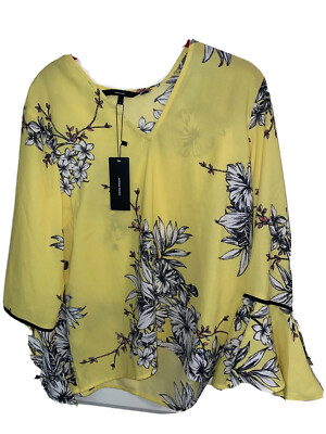 Vero Moda Yellow Funky Print Flutter Sleeves Size Large Woman's NWT Blouse Top 