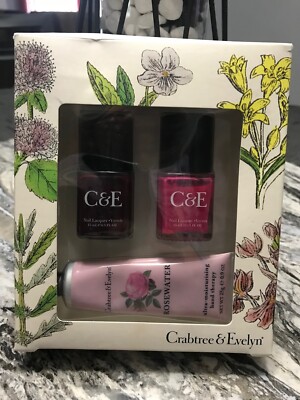 CRABTREE & EVELYN NAIL POLISH & ROSEWATER HAND THERAPY LOTION / 3 PC SET / NEW