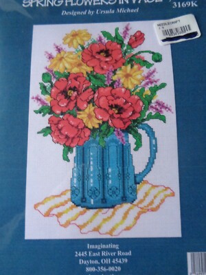IMAGINATING CROSS STITCH KIT SPRING FLOWERS IN VASE #3169k BY URSULA MICHAEL