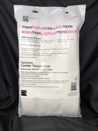 Kenmore Q&C Canister Vacuum 6 Bags HEPA 53292 Certified Asthma Allergy Friendly