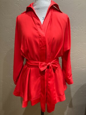 Byron Lars Orange 3/4 Length Sleeve Button Down Blouse, Size Large
