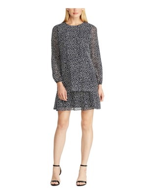 

RALPH LAUREN Женское темно-синее платье с длинным рукавом и круглым вырезом, короткое платье + расклешенное платье, Navy