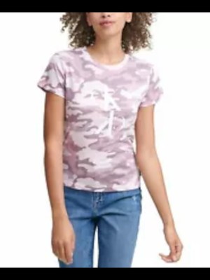 

CALVIN KLEIN Женский фиолетовый кружевной топ на молнии с камуфляжным принтом и короткими рукавами S\P