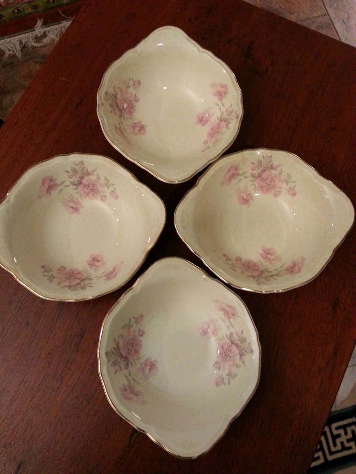 2 Edwin Knowles China Co. Soup Bowls, Semi Vitreous, Pink Floral