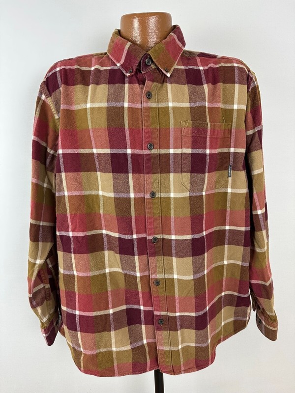 Eddie Bauer Relaxed Fit Flannel Shirt Men XL Red Tan Check Outdoors Grunge Heavy