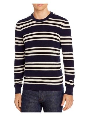 

MICHAEL KORS Мужской хлопковый свитер в темно-синюю полоску с длинными рукавами и круглым вырезом, Navy