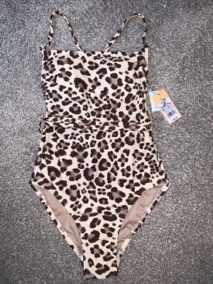 NWT Womens Kona Sol Leopard Print One Piece Swimsuit Bathing Suit Size XS 0-2