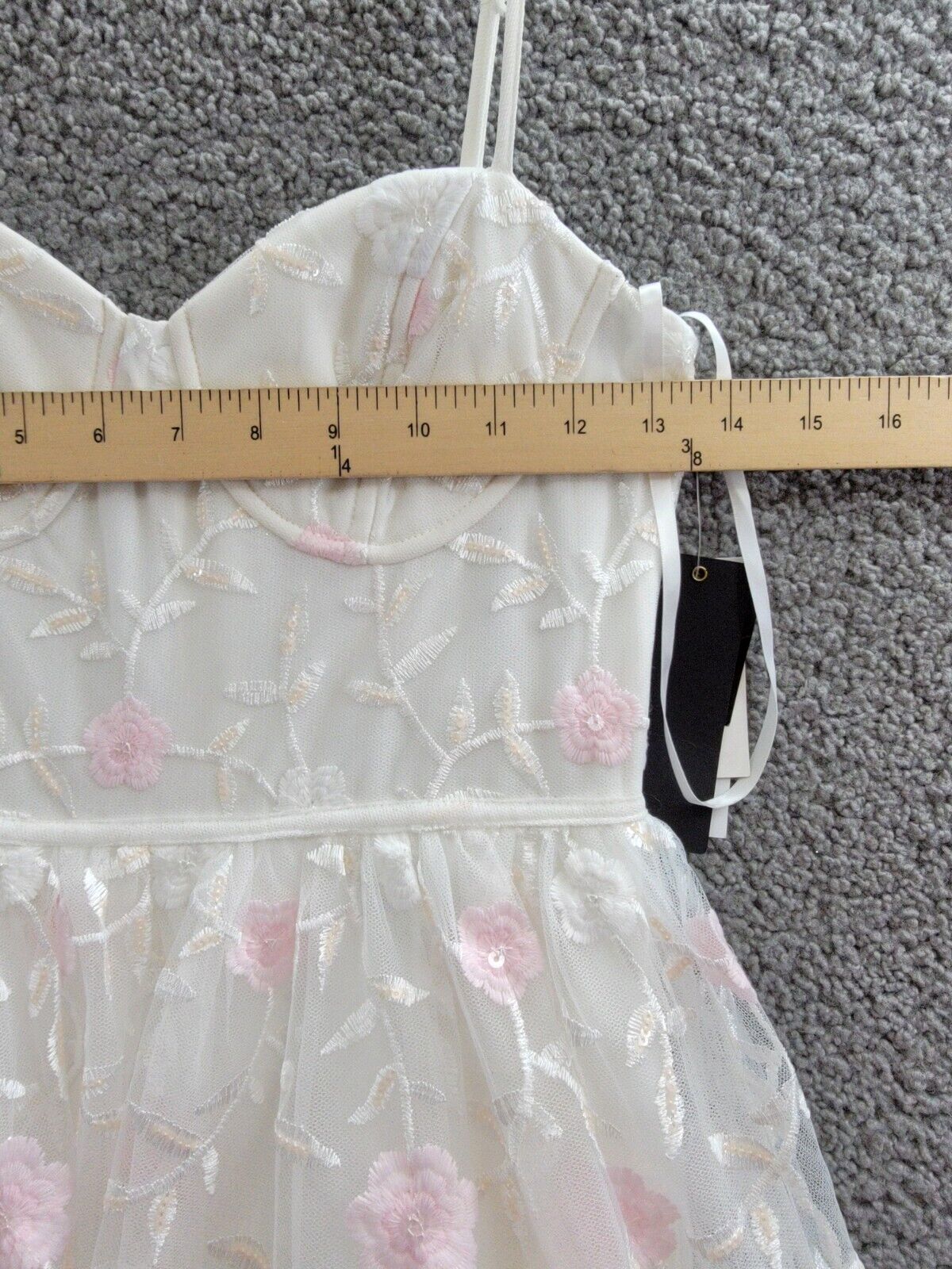City Studio Floral Embroidered Tulle Bustier Gown Juniors 3/4 Ivory Multi Zipped - Picture 5 of 15