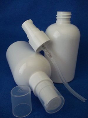 5 White Plastic 4 oz. Empty Bottles w/Dispensing Pumps New Set of (5) Bottles