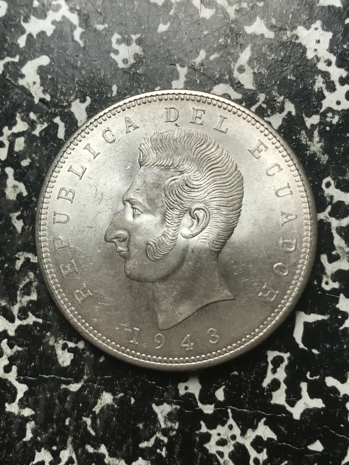 1943 Ecuador 5 Sucres Lot#L2550 Large Silver Coin! High Grade! Beautiful!