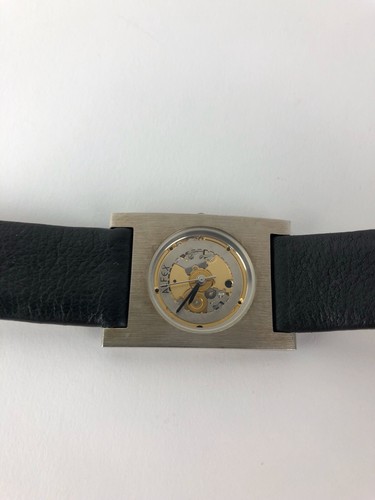 ALFEX Women's Watch Model #5221 Skeleton Face Stainless Steel & Leather RARE